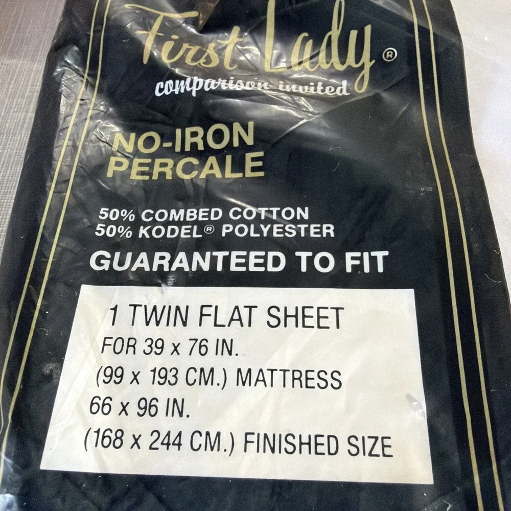 NEW Vintage First Lady Bed Fashions Twin Size Flat White Sheets No-Iron Percale